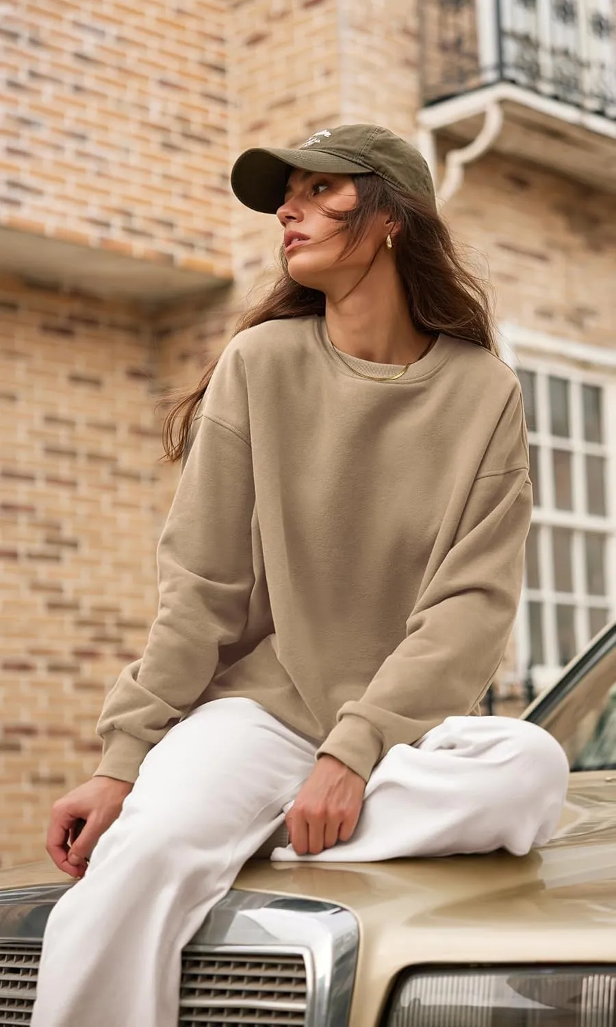 ODODOS Women's Fleece Lined Oversized Sweatshirts Long Sleeve Crew Neck Pullover Top