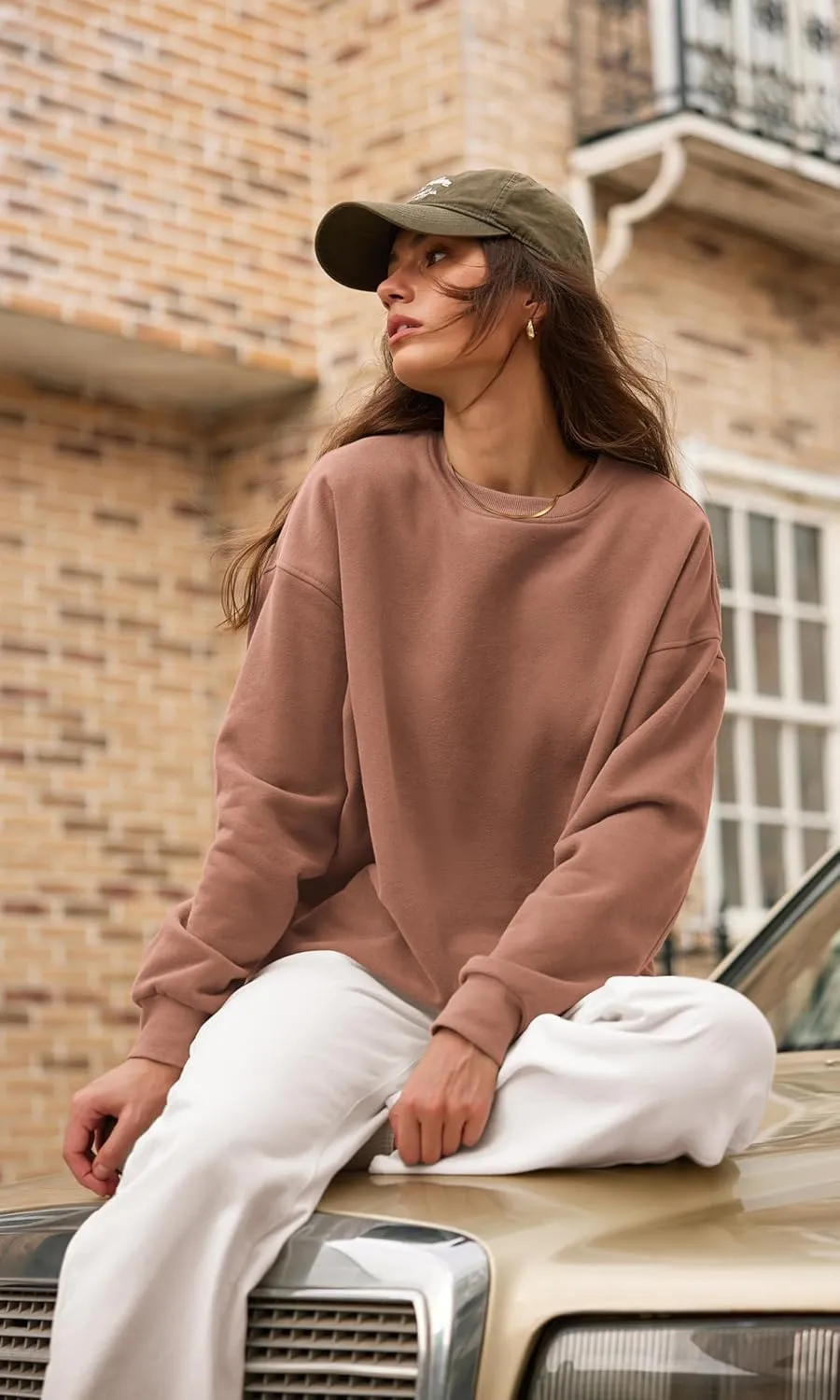 ODODOS Women's Fleece Lined Oversized Sweatshirts Long Sleeve Crew Neck Pullover Top