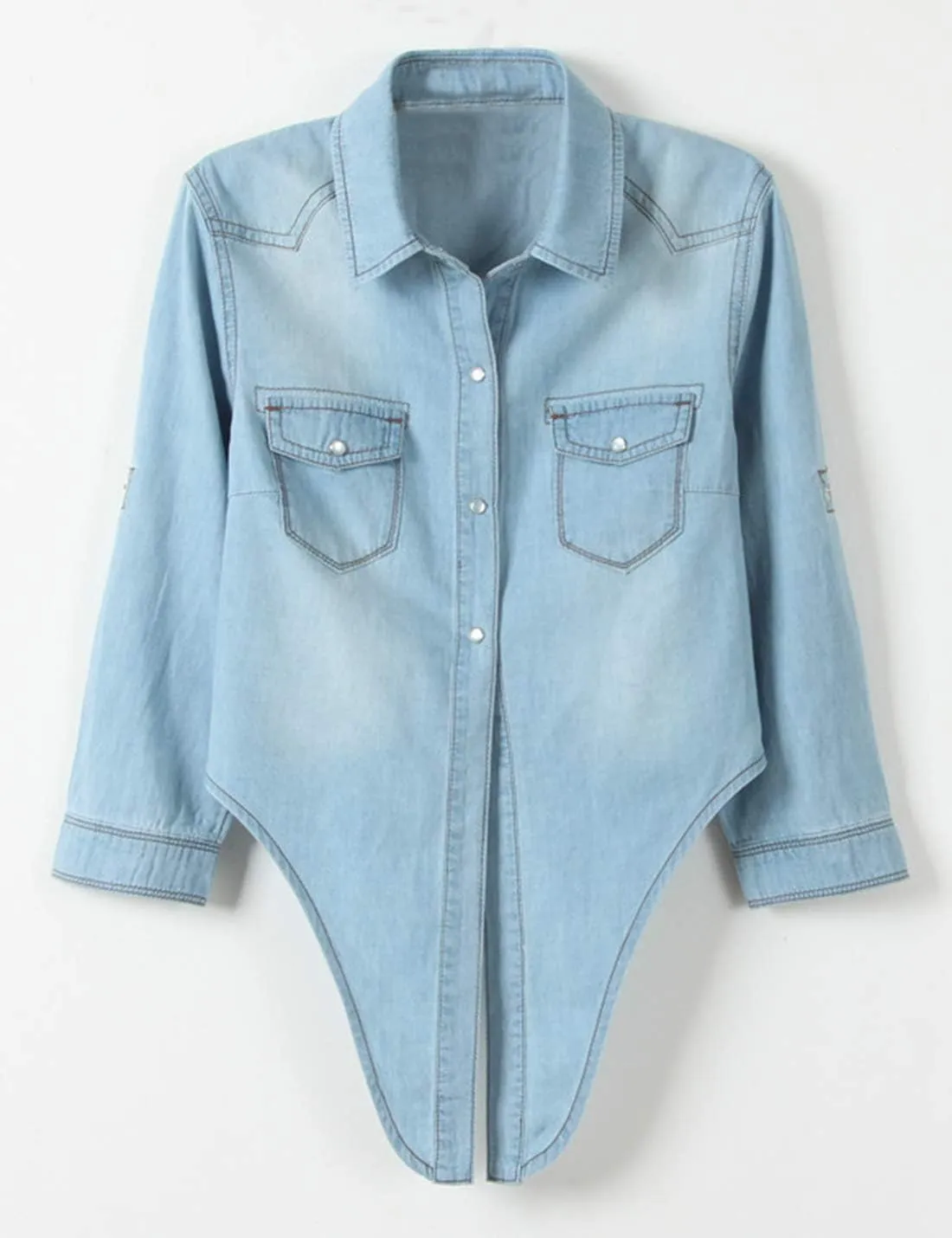 Omoone Women's 3/4 Sleeve Denim Crop Top Tie Knot Shirt Cardigan
