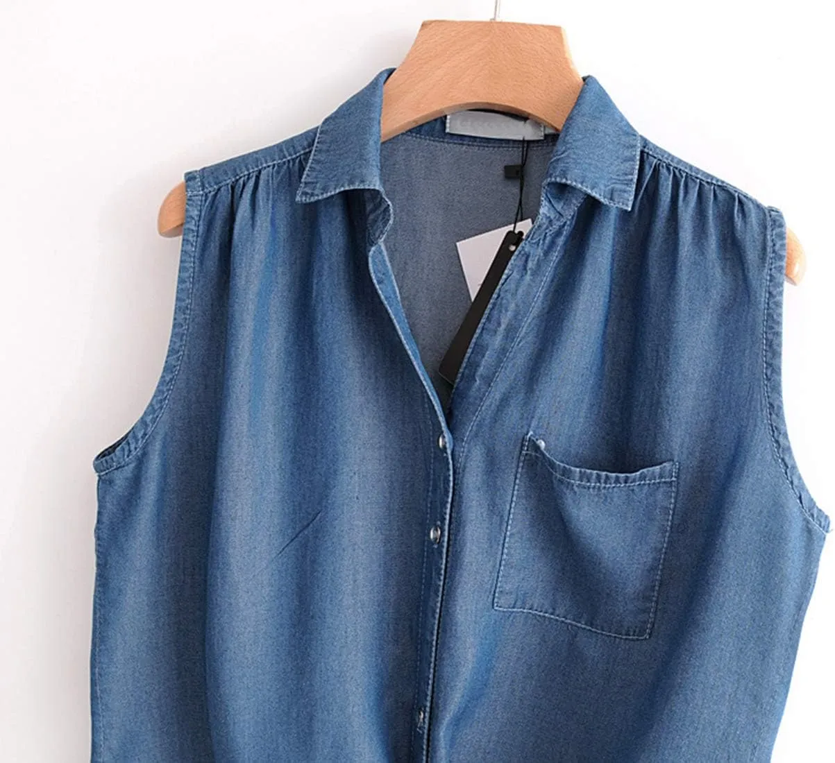 Omoone Women's 3/4 Sleeve Denim Crop Top Tie Knot Shirt Cardigan