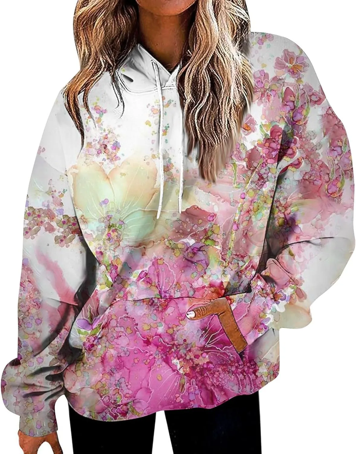 Oversized Hoodies for Women Drawstring Plus Size Graphic Hoodie Loose Fit Drop Shoulder Hooded Sweatshirts w/Pockets