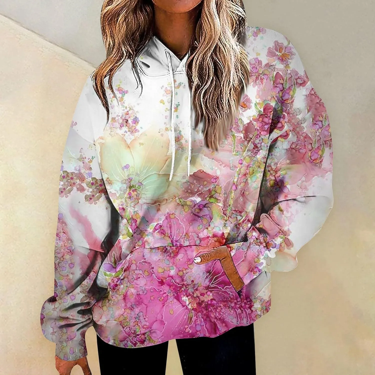 Oversized Hoodies for Women Drawstring Plus Size Graphic Hoodie Loose Fit Drop Shoulder Hooded Sweatshirts w/Pockets