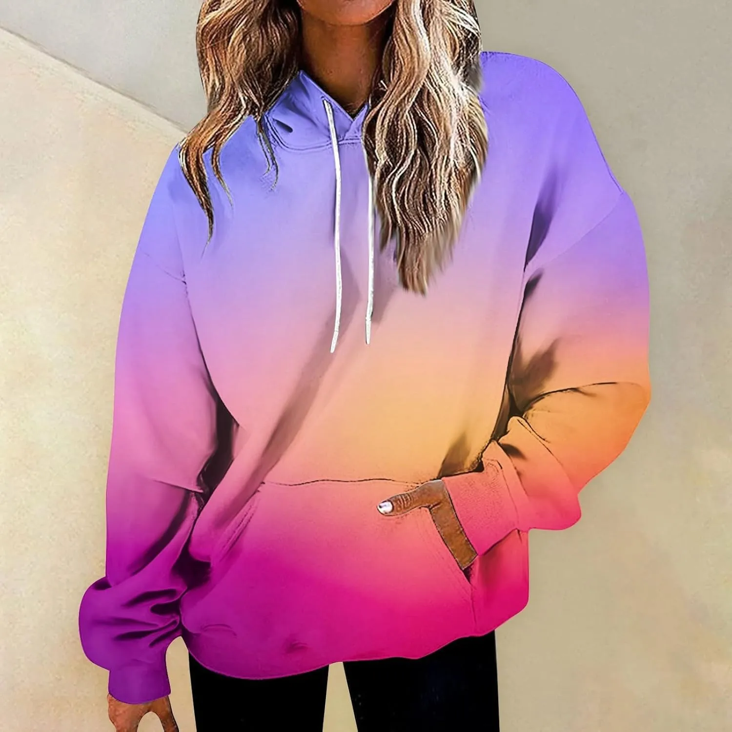 Oversized Hoodies for Women Drawstring Plus Size Graphic Hoodie Loose Fit Drop Shoulder Hooded Sweatshirts w/Pockets