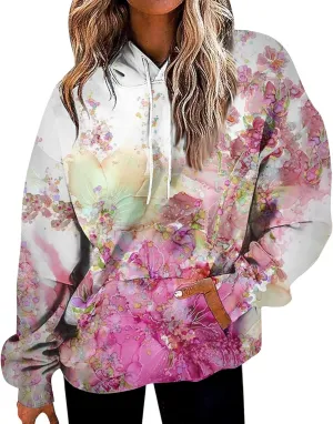 Oversized Hoodies for Women Drawstring Plus Size Graphic Hoodie Loose Fit Drop Shoulder Hooded Sweatshirts w/Pockets