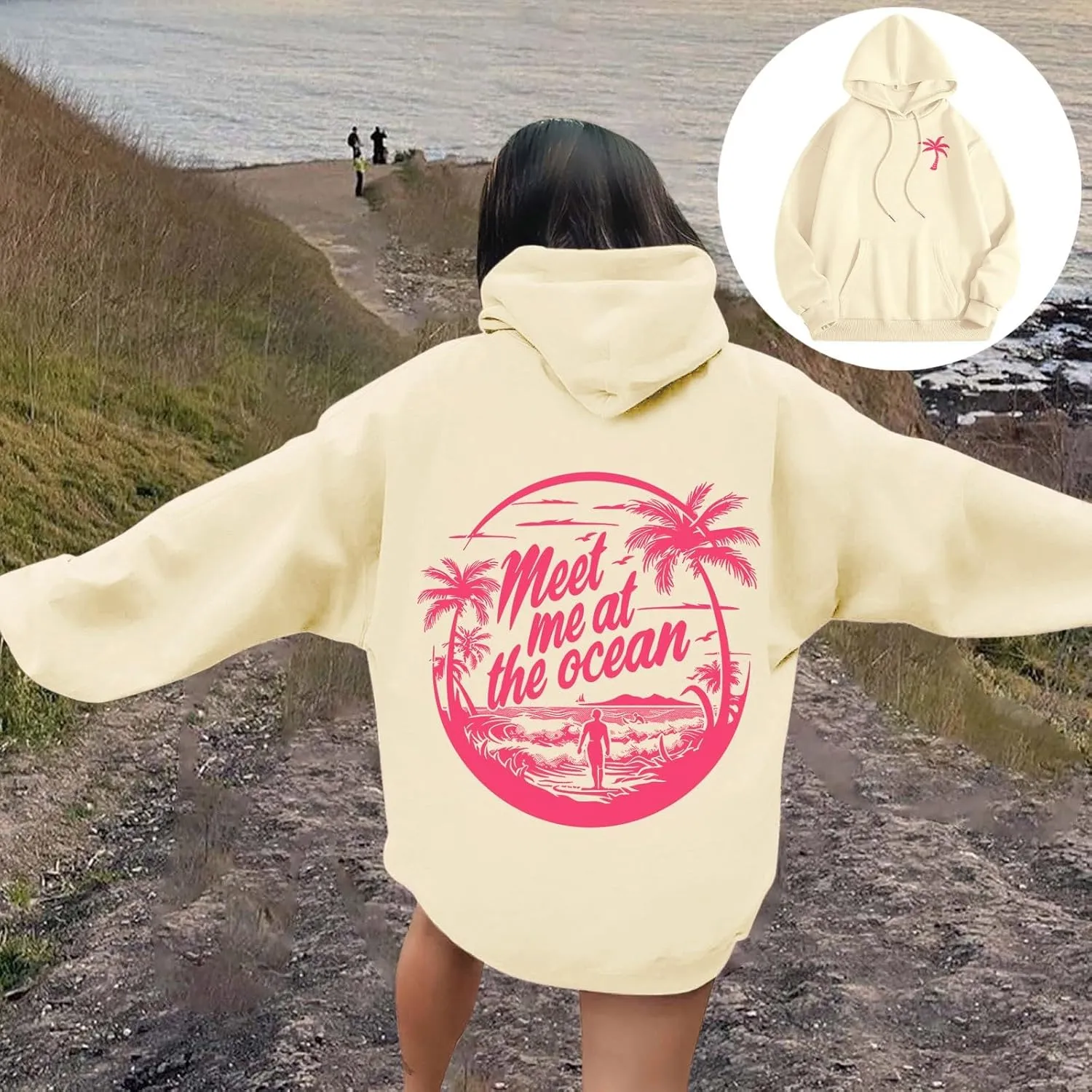 Oversized Hoodies for Women, Teen Girls Preppy Sweatshirt Long Sleeve Y2K Graphic Tees with Pockets