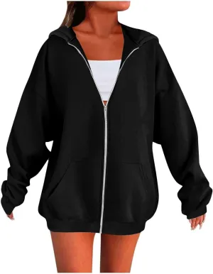 Oversized Hoodies for Women Trendy Plus Size Long Sleeve Cute Zip Up Sweatshirts Y2k Casual Fall Fashion 2024 Clothes
