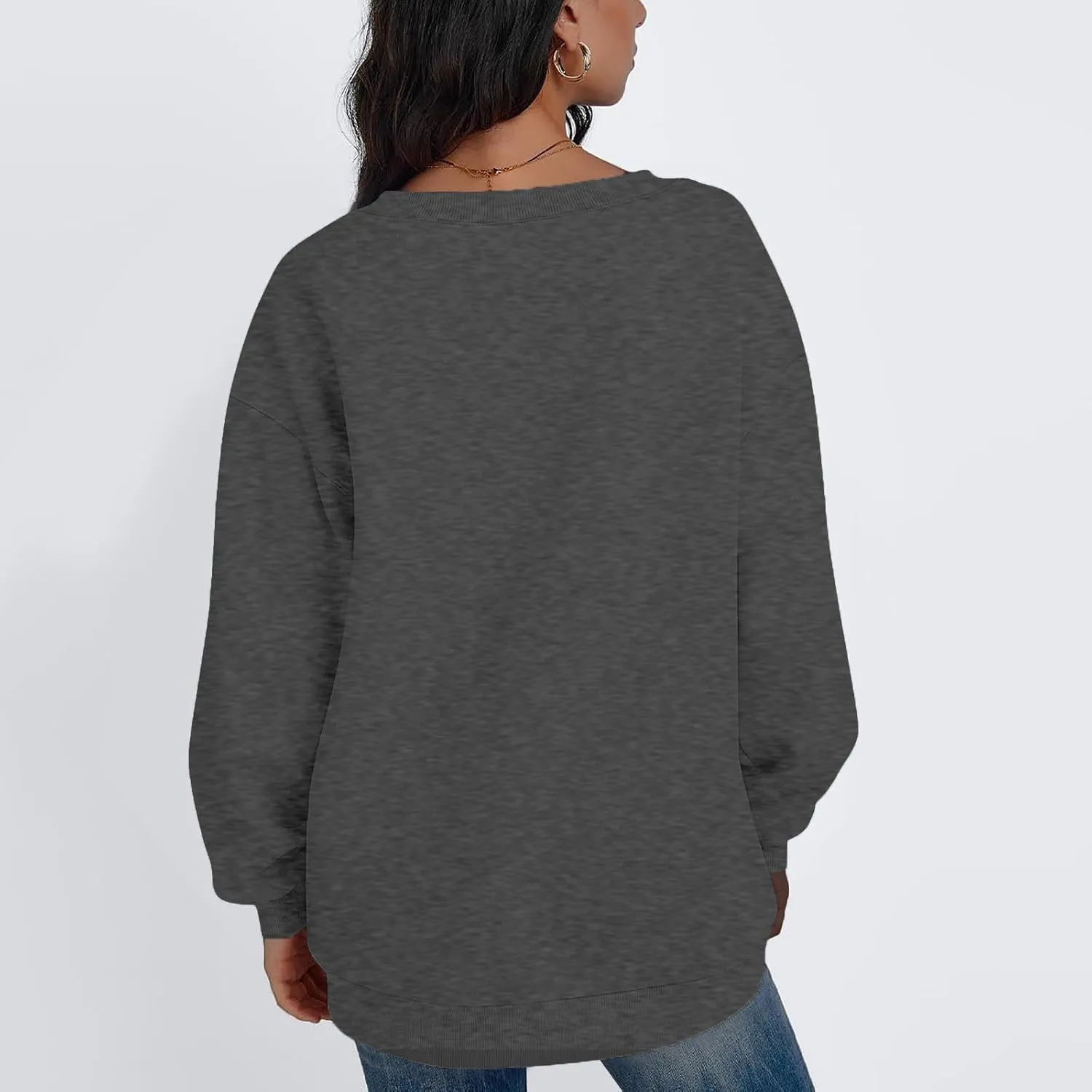 Oversized Sweatshirt for Women Fleece Hoodies Pullover V Neck Long Sleeve Shirts Sweatshirt No Hood Loose Fitting Tops