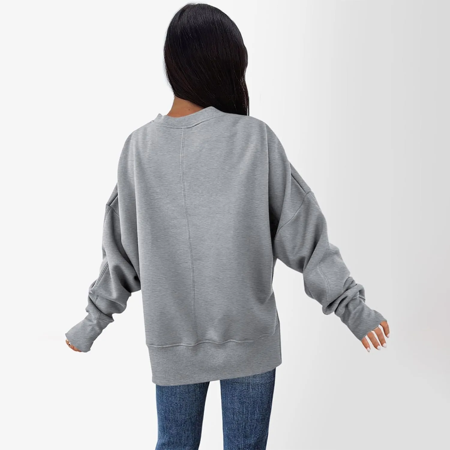 Oversized Sweatshirt for Women Loose Fit Crewneck Side Slit Draped Pullover Sweaters Casual Long Sleeve Comfrt Hoodies