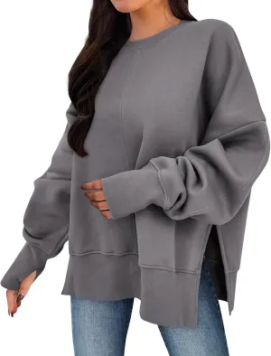 Oversized Sweatshirt for Women Loose Fit Crewneck Side Slit Draped Pullover Sweaters Casual Long Sleeve Comfrt Hoodies
