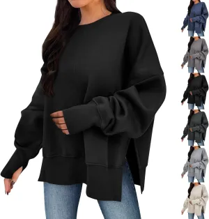 Oversized Sweatshirt for Women Loose Fit Drop Shoulder Split Hem Tops Thumb Hole Trendy Y2K Sweater Pullover
