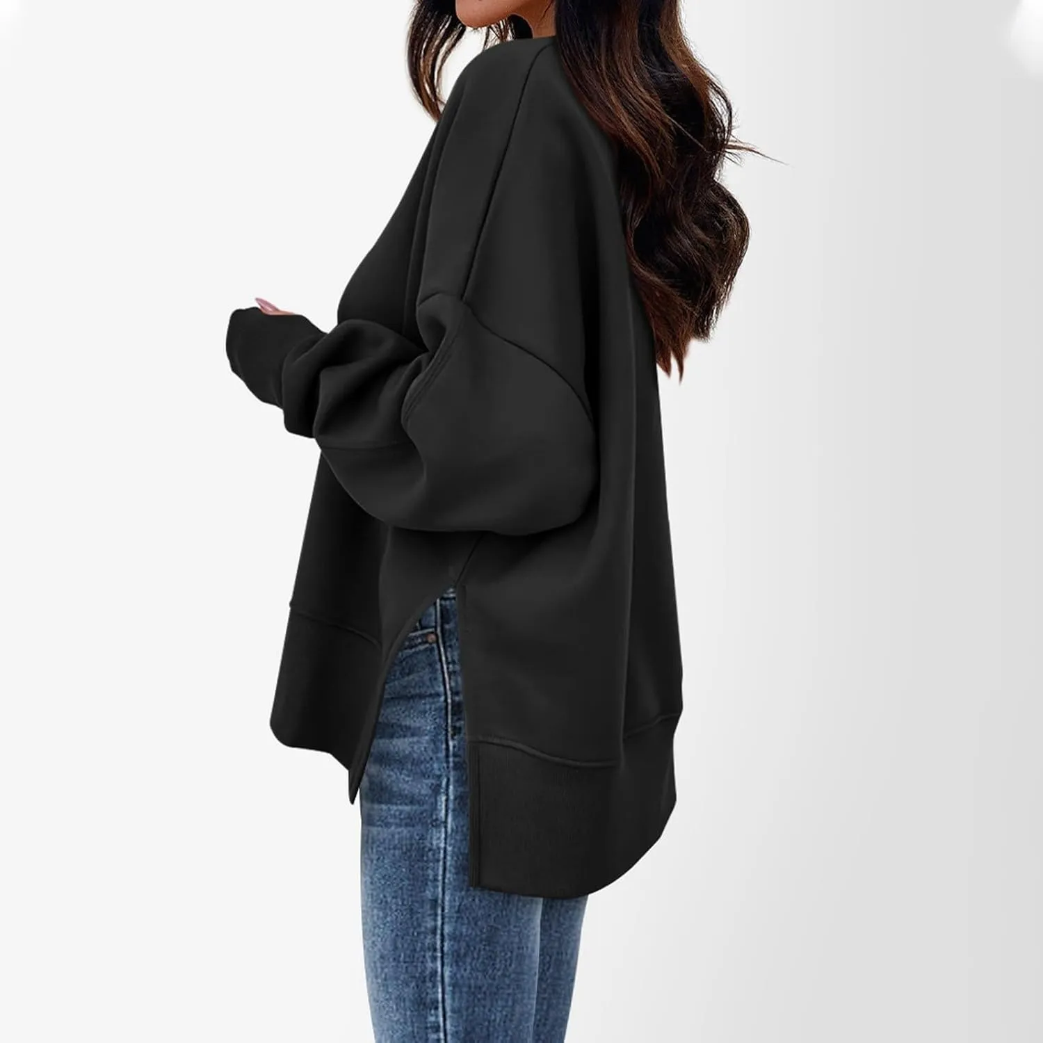 Oversized Sweatshirt for Women Loose Fit Drop Shoulder Split Hem Tops Thumb Hole Trendy Y2K Sweater Pullover