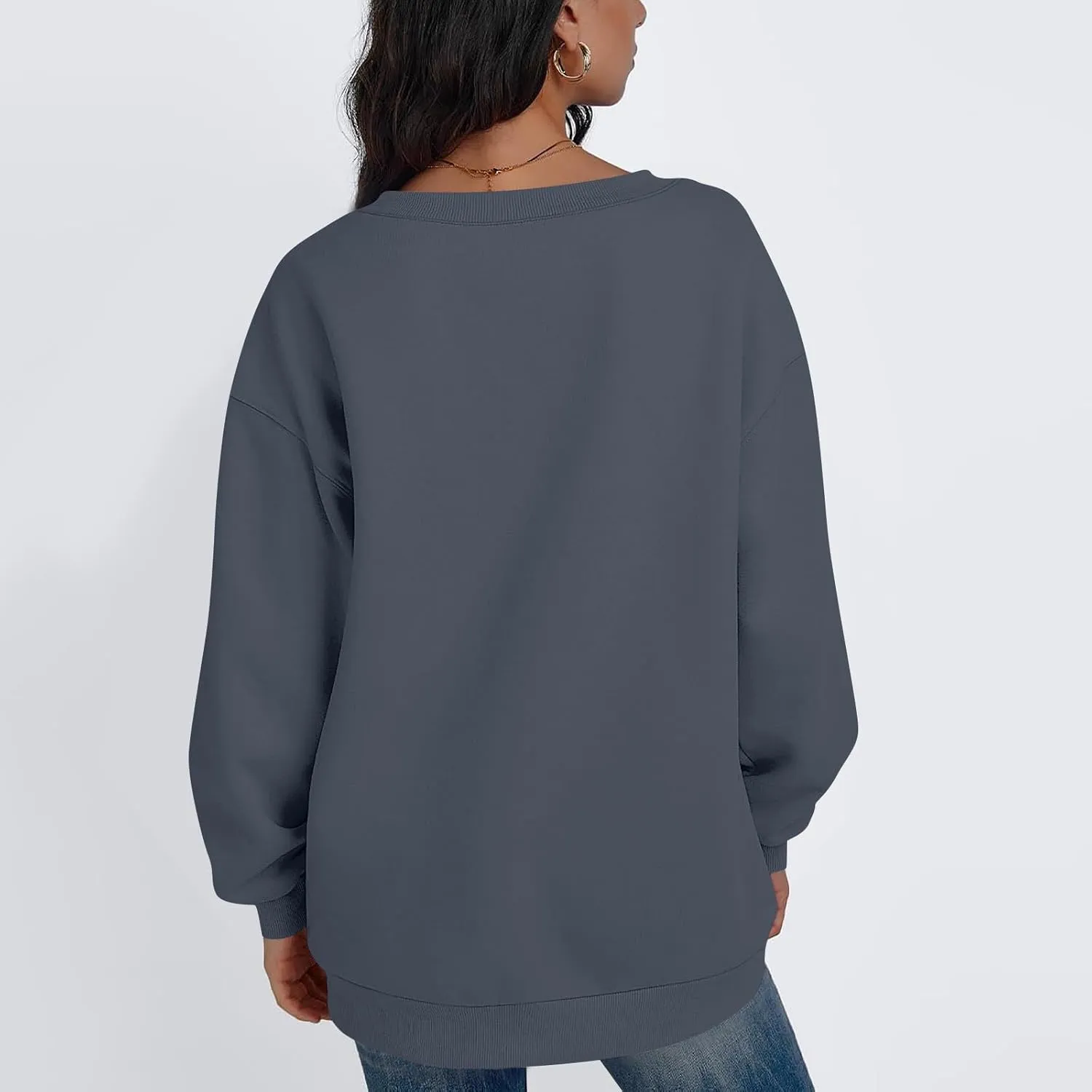 Oversized Sweatshirt For Women,2024 Trendy V Neck Soft Fleece Preppy Sweatshirt Long Sleeve Pullover Fall Clothes