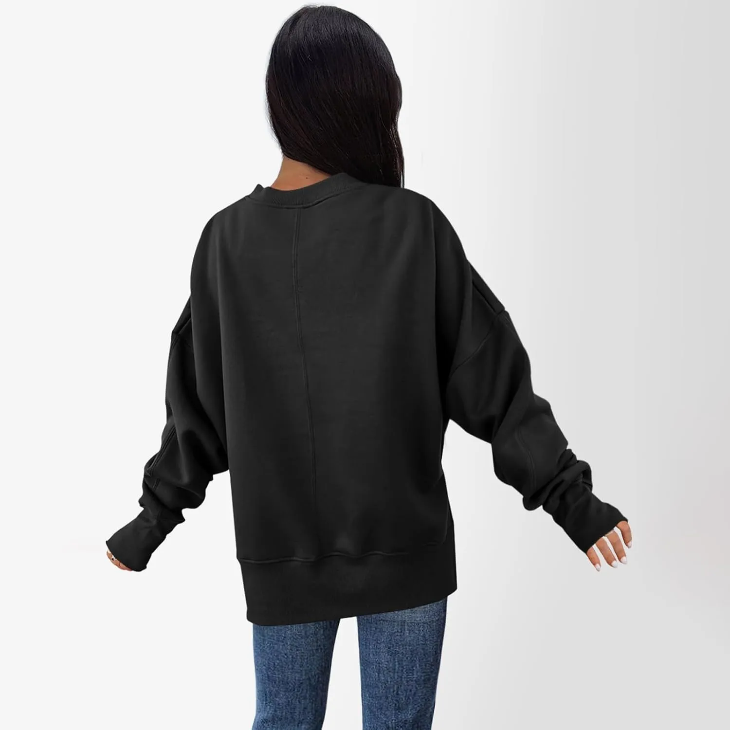 Oversized Sweatshirts Women Casual Loose Fit Crewneck Thumb Hole Sweatshirts High Low Split Hem Trendy Hoodies