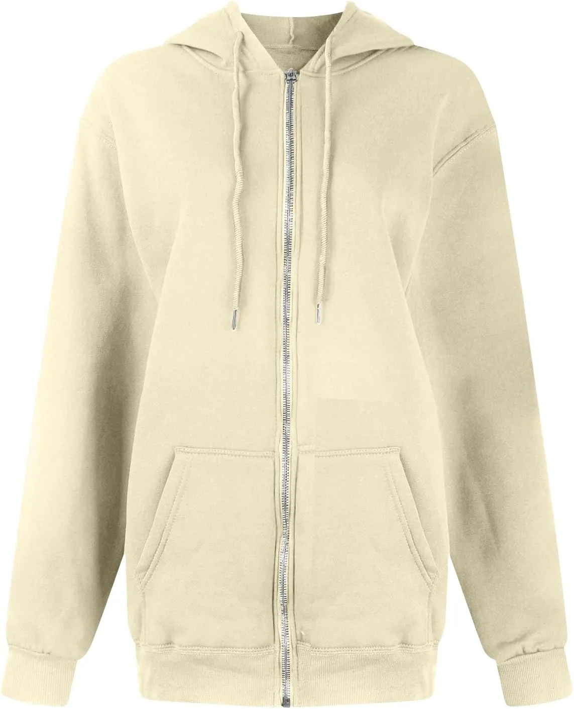 Oversized Zip Up Hoodie for Women Y2k Drawstring Fleece Jacket Long Sleeve Hooded Pullover Sweatshirts with Pockets
