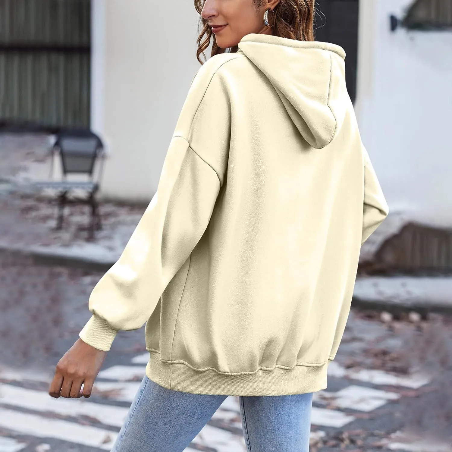Oversized Zip Up Hoodie for Women Y2k Drawstring Fleece Jacket Long Sleeve Hooded Pullover Sweatshirts with Pockets