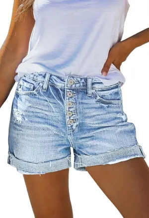 Pink Queen Women's High Waisted Denim Shorts Casual Ripped Summer Hot Short Jeans Frayed Distressed Jeans Shorts with Pockets