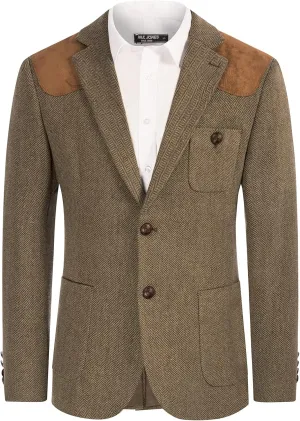 PJ PAUL JONES Men's Blazer Herringbone Tweed Sport Coats Two Button Wool Blend Formal Jacket
