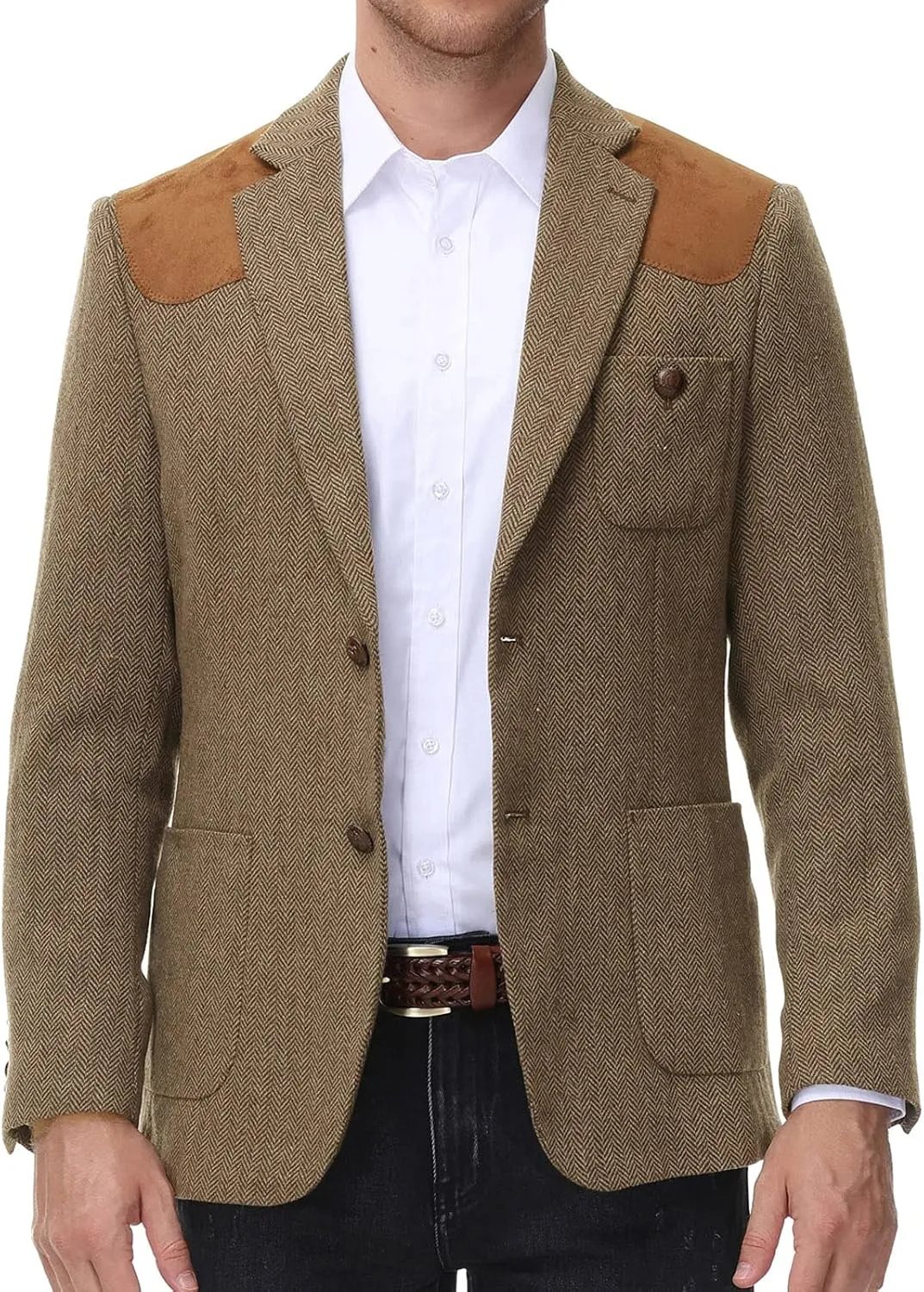 PJ PAUL JONES Men's Blazer Herringbone Tweed Sport Coats Two Button Wool Blend Formal Jacket