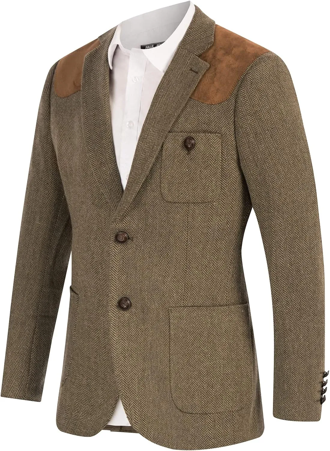 PJ PAUL JONES Men's Blazer Herringbone Tweed Sport Coats Two Button Wool Blend Formal Jacket