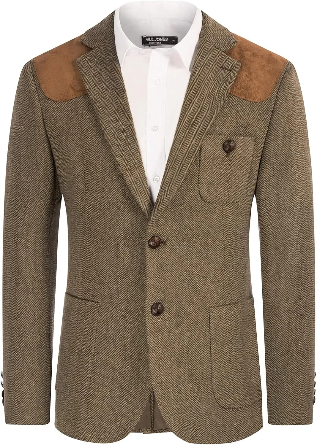 PJ PAUL JONES Men's Blazer Herringbone Tweed Sport Coats Two Button Wool Blend Formal Jacket