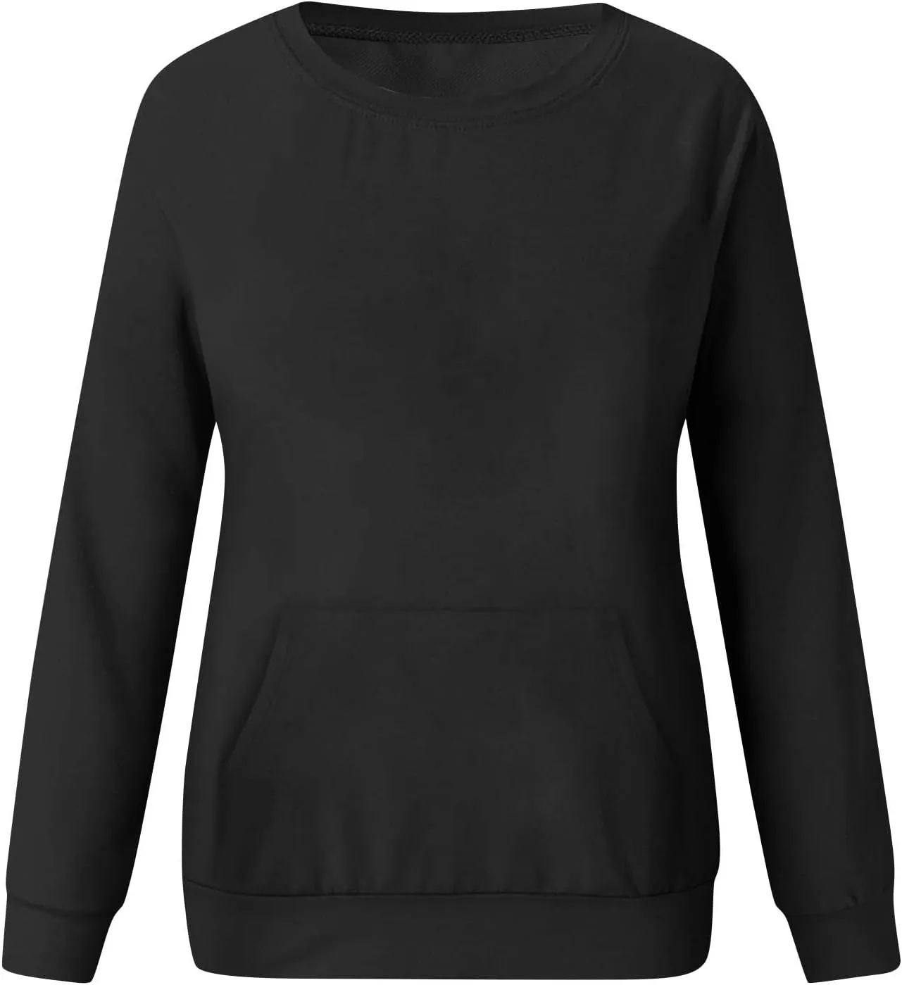 Plain Crewneck Sweatshirts Women Lightweight Fleece Oversized Sweatshirt Pullover Long Sleeve Tops Kangaroo Pocket