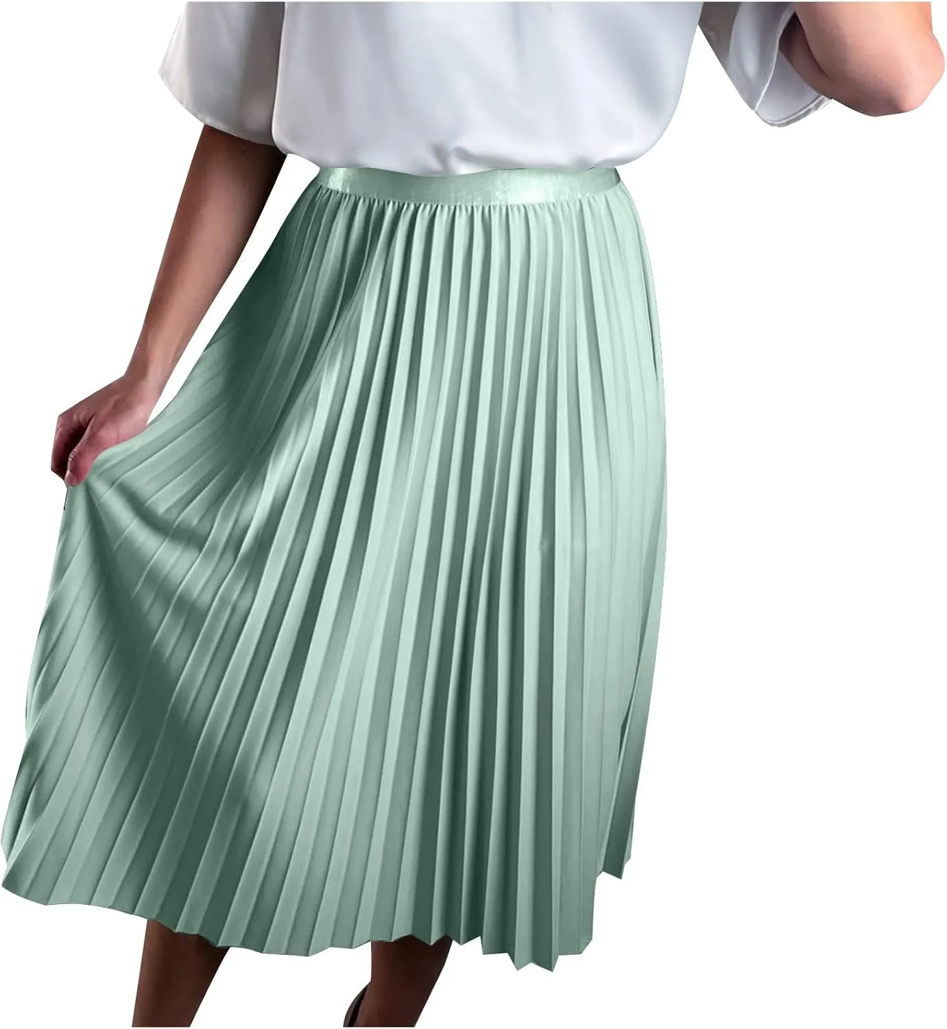 Pleated Midi Skirt Fall Winter High Waist Swing Skirts Elegant Solid Color Half Skirt Flowy a Line Ruffle Skirts