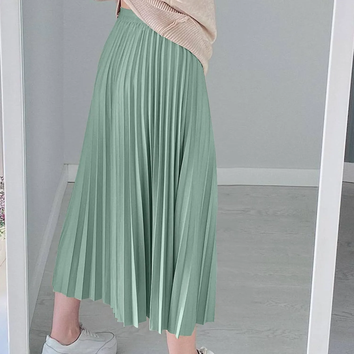 Pleated Midi Skirt Fall Winter High Waist Swing Skirts Elegant Solid Color Half Skirt Flowy a Line Ruffle Skirts