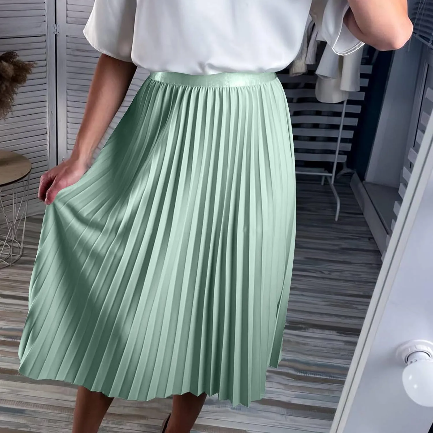 Pleated Midi Skirt Fall Winter High Waist Swing Skirts Elegant Solid Color Half Skirt Flowy a Line Ruffle Skirts