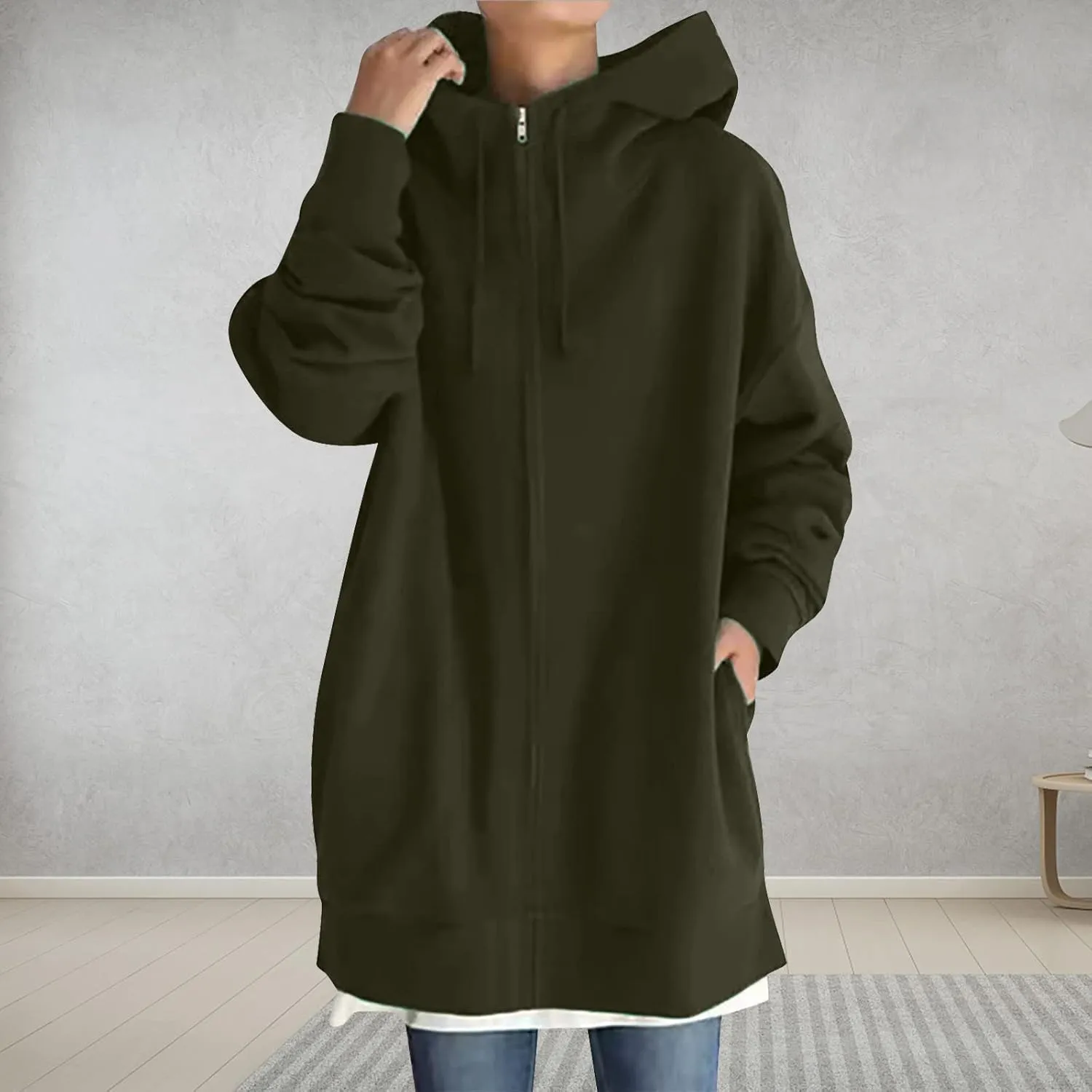 Plus Size Zip Up Hoodies For Women Casual Long Sleeve Hooded Long Sweatshirts Fall Fashion Winter Jackets With Pockets