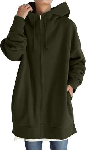 Plus Size Zip Up Hoodies For Women Casual Long Sleeve Hooded Long Sweatshirts Fall Fashion Winter Jackets With Pockets