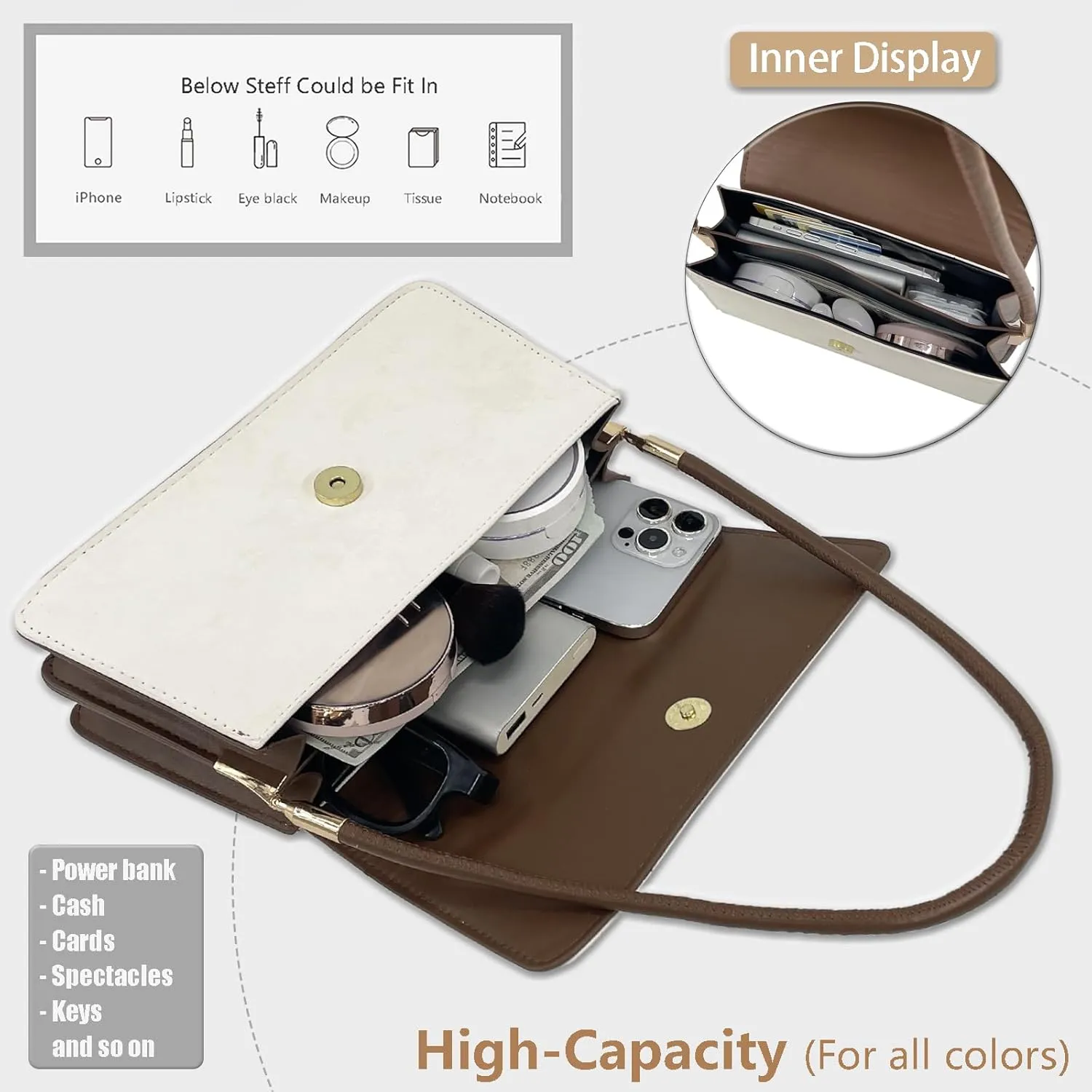 PORT&LOTUS Shoulder Handbag Small Retro Purse for Women with Top Handle