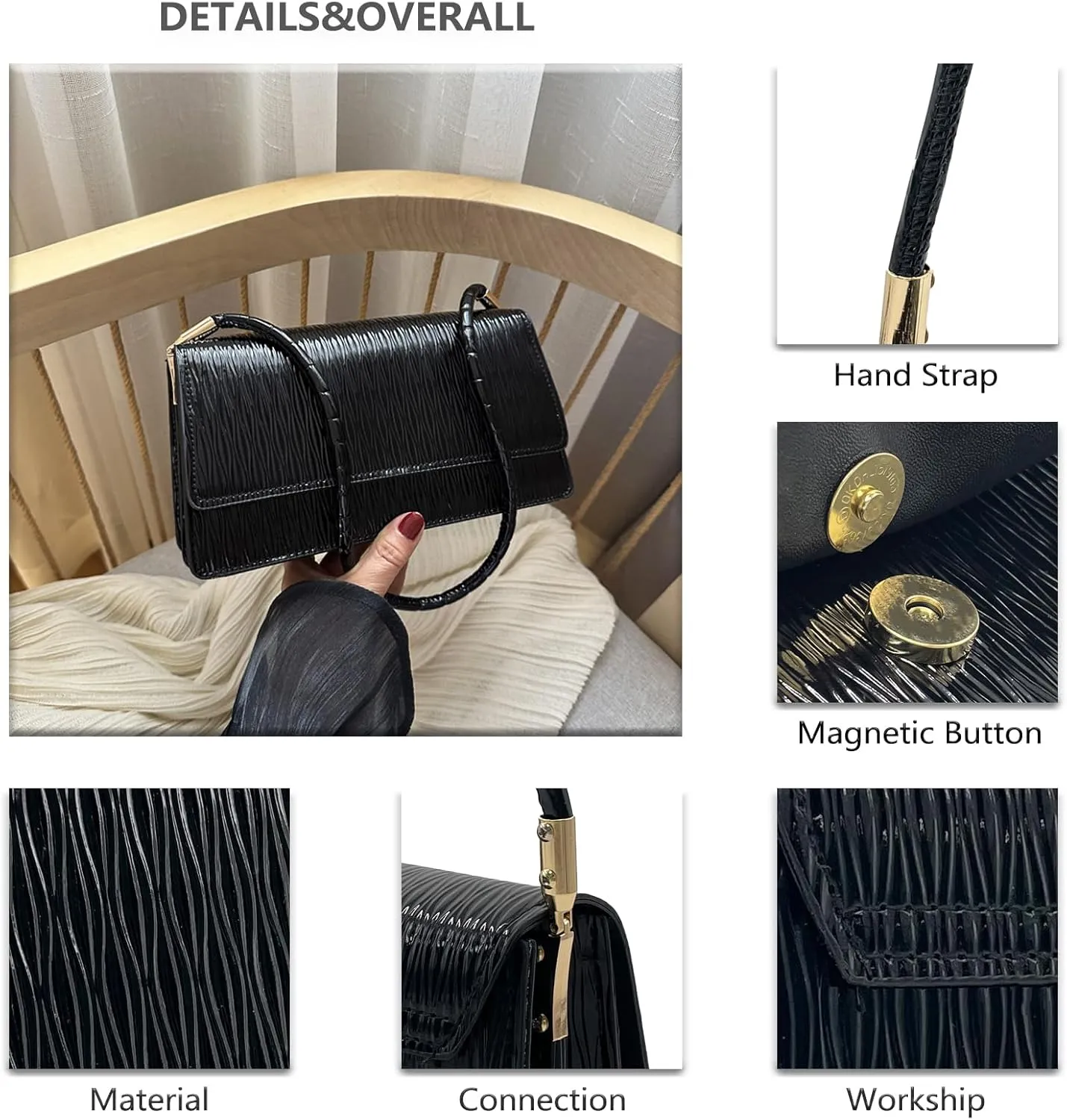 PORT&LOTUS Shoulder Handbag Small Retro Purse for Women with Top Handle