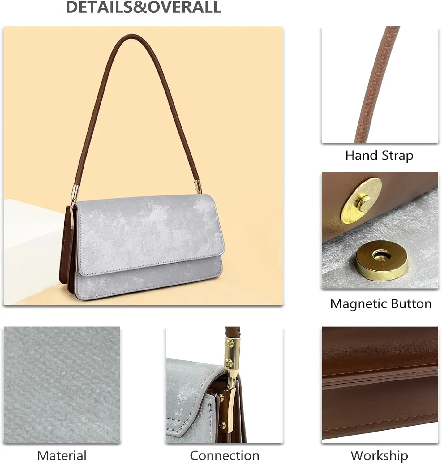 PORT&LOTUS Shoulder Handbag Small Retro Purse for Women with Top Handle
