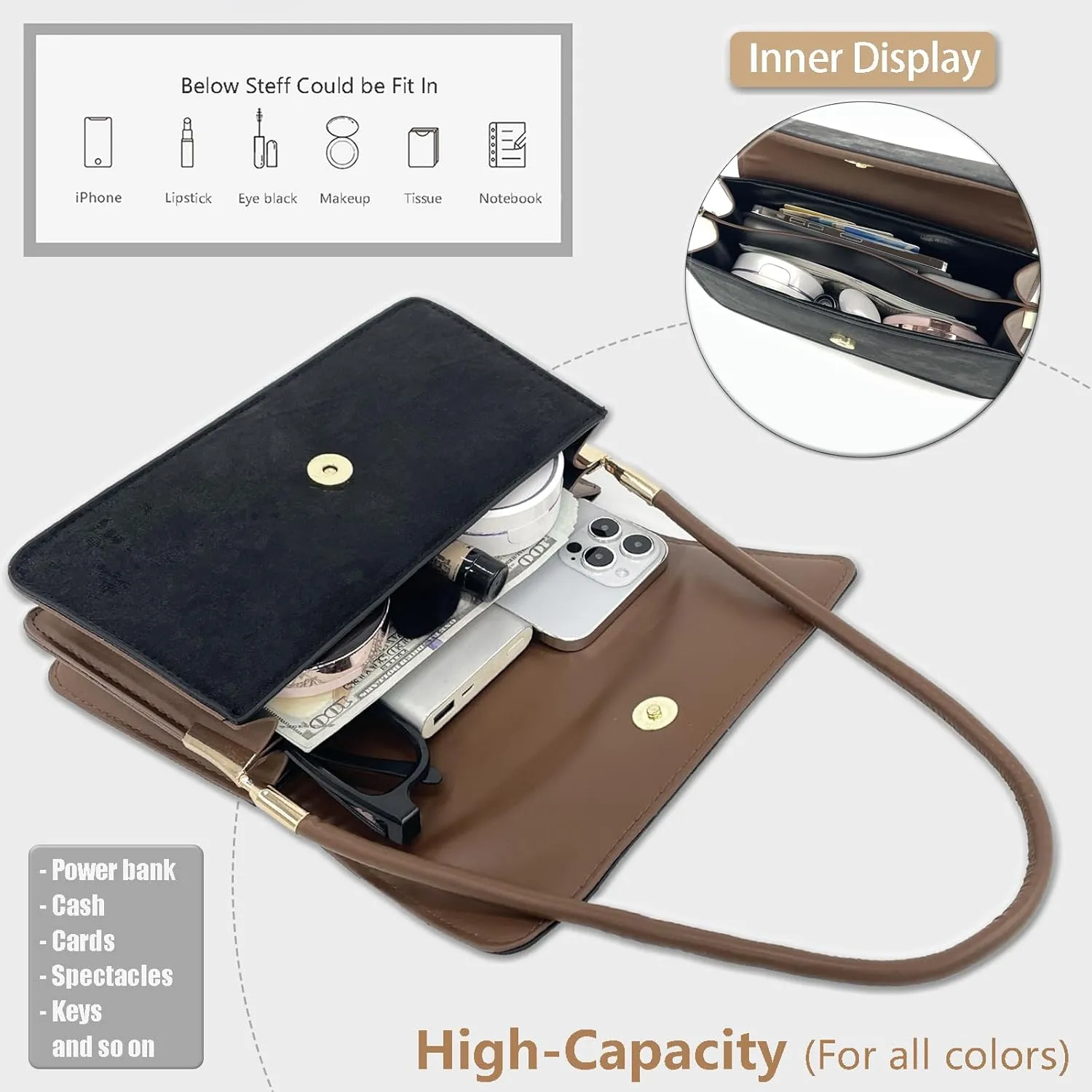 PORT&LOTUS Shoulder Handbag Small Retro Purse for Women with Top Handle