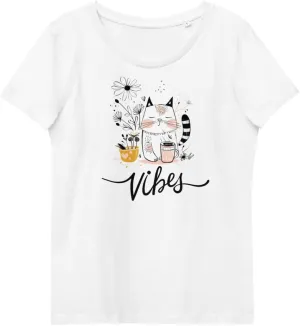 Purr-FECT Vibes Women's Eco Tee - Fitted Cat Lover T-Shirt, Sustainable Fashion, Soft Organic Top with Whimsical Cat Design