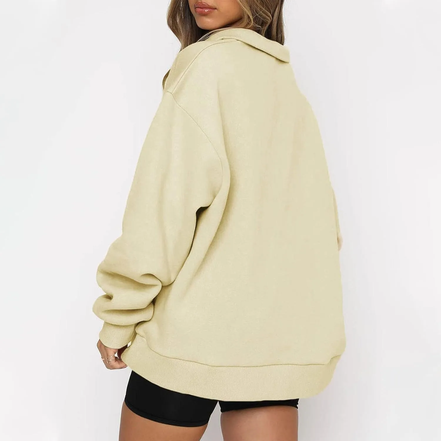 Quarter Zip Sweatshirt Women Oversized Zip Up Hoodie 1/4 Zip Fleece Pullover Long Sleeve Sweater Preppy Sweatshirts