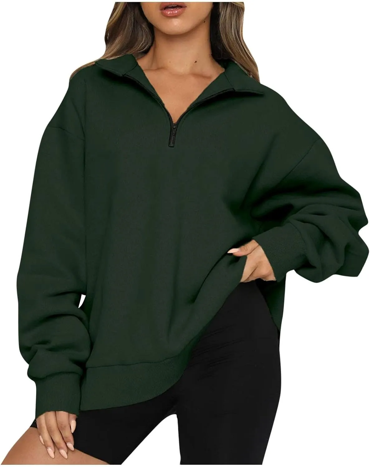 Quarter Zip Sweatshirt Women Oversized Zip Up Hoodie 1/4 Zip Fleece Pullover Long Sleeve Sweater Preppy Sweatshirts