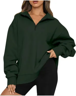 Quarter Zip Sweatshirt Women Oversized Zip Up Hoodie 1/4 Zip Fleece Pullover Long Sleeve Sweater Preppy Sweatshirts