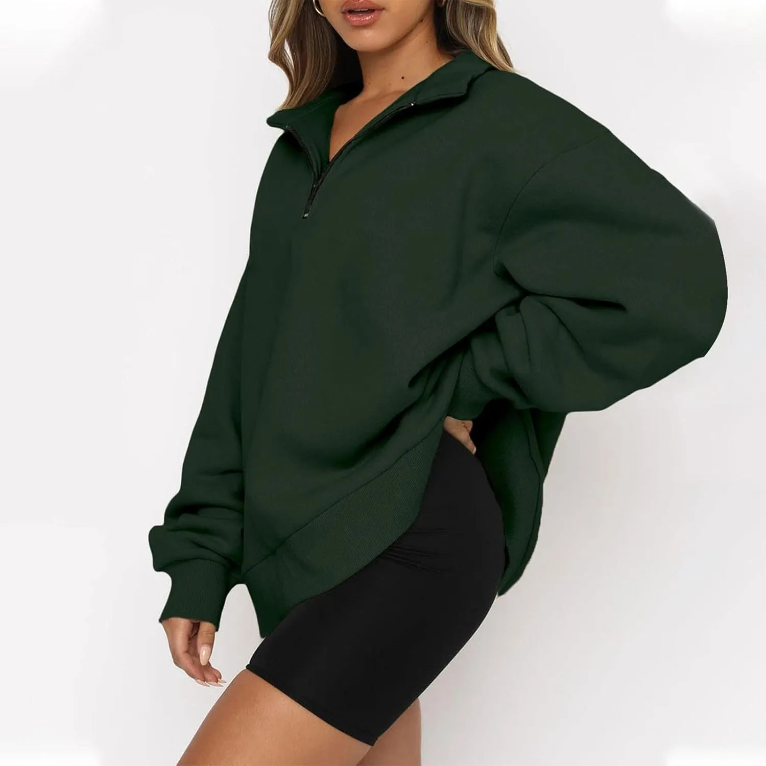 Quarter Zip Sweatshirt Women Oversized Zip Up Hoodie 1/4 Zip Fleece Pullover Long Sleeve Sweater Preppy Sweatshirts