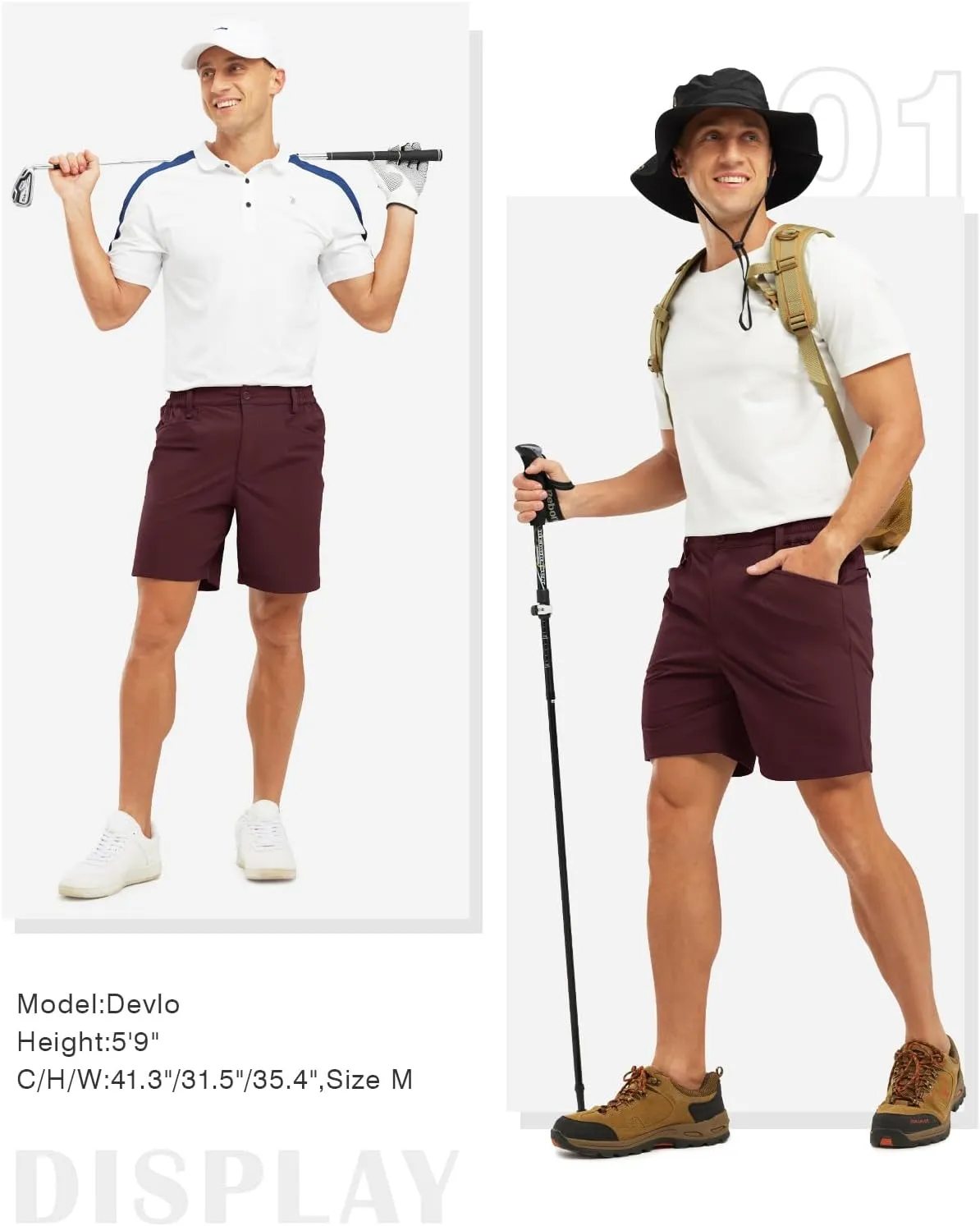 Rdruko Men's Stretch Golf Shorts 7 Inch Inseam Dress Casual Dry Fit Elastic Waist Lightweight Flat Front Work Shorts