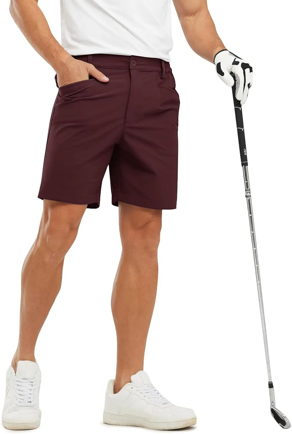 Rdruko Men's Stretch Golf Shorts 7 Inch Inseam Dress Casual Dry Fit Elastic Waist Lightweight Flat Front Work Shorts