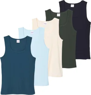 Real Essentials 5 Pack: Women's Ribbed Sleeveless Tank Top - Yoga Casual Tops