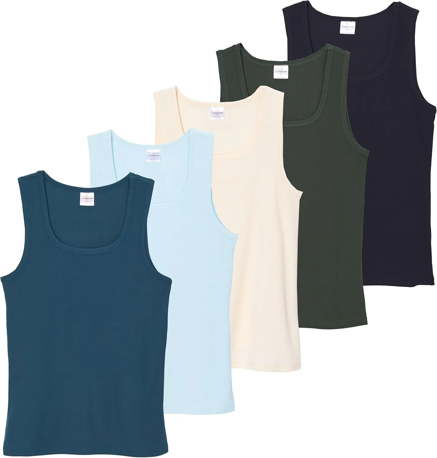 Real Essentials 5 Pack: Women's Ribbed Sleeveless Tank Top - Yoga Casual Tops