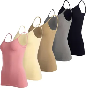 Real Essentials 5 Pack: Women's Ribbed Spaghetti Strap Camisole Seamless Tank Top