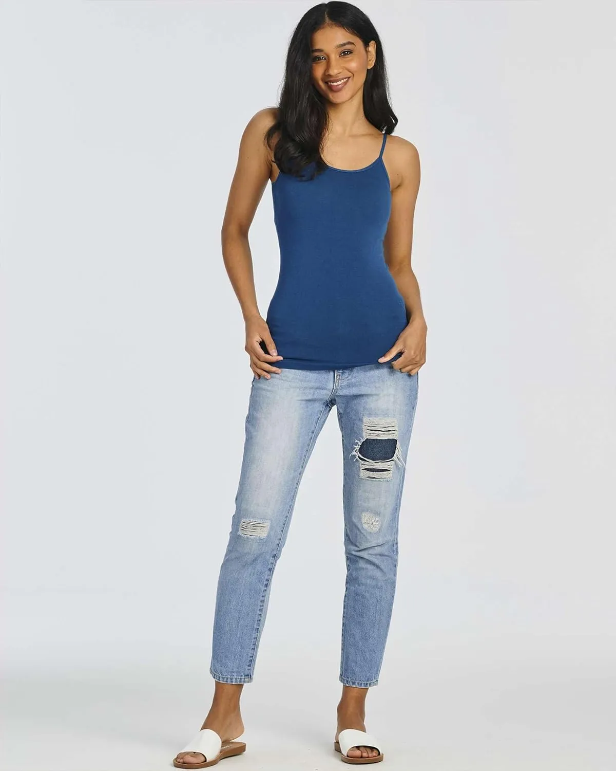 Real Essentials 5 Pack: Women's Ribbed Spaghetti Strap Camisole Seamless Tank Top