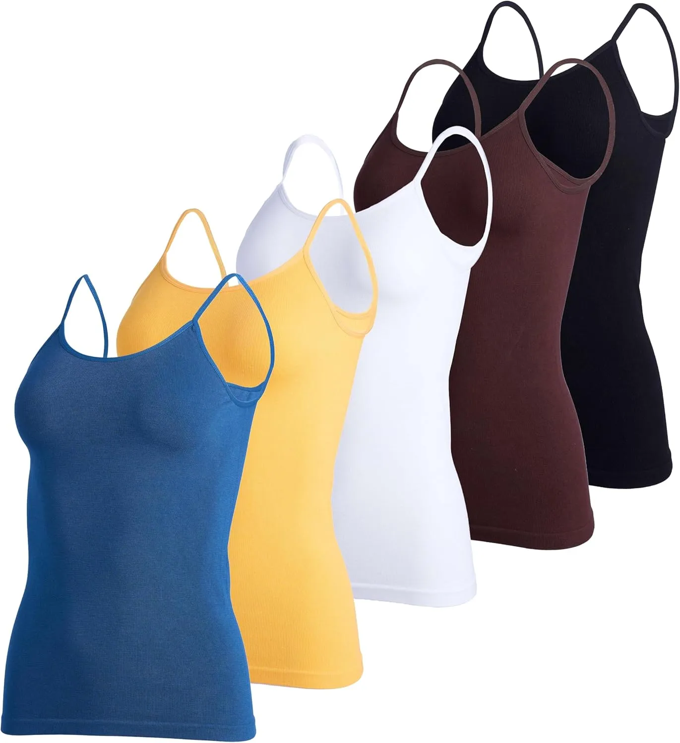 Real Essentials 5 Pack: Women's Ribbed Spaghetti Strap Camisole Seamless Tank Top