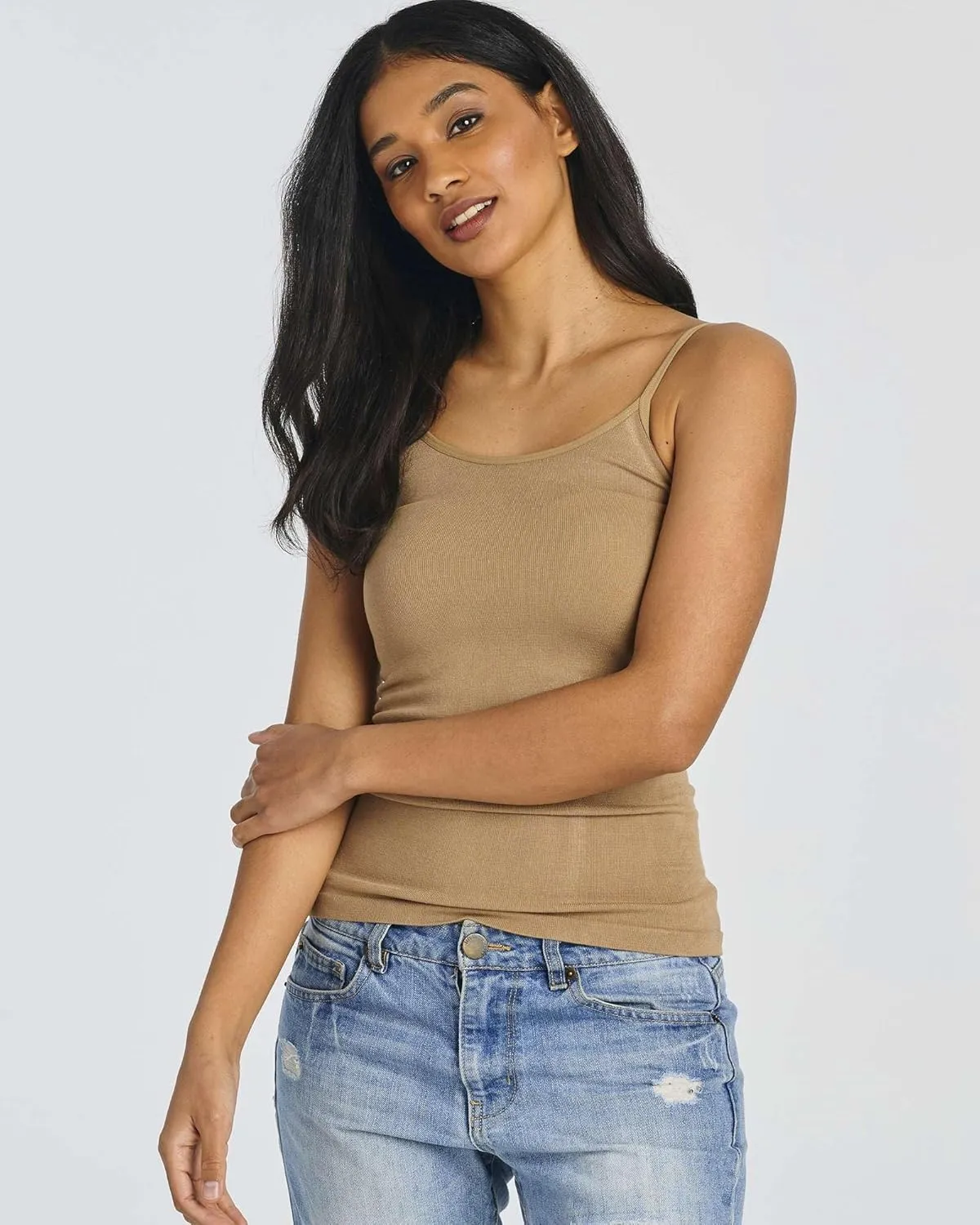 Real Essentials 5 Pack: Women's Ribbed Spaghetti Strap Camisole Seamless Tank Top