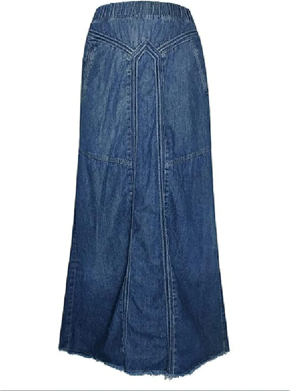 Retro Elastic High Waisted Denim Skirts for Women Vintage Casual Stretchy A Line Maxi Jean Skirt with Pockets