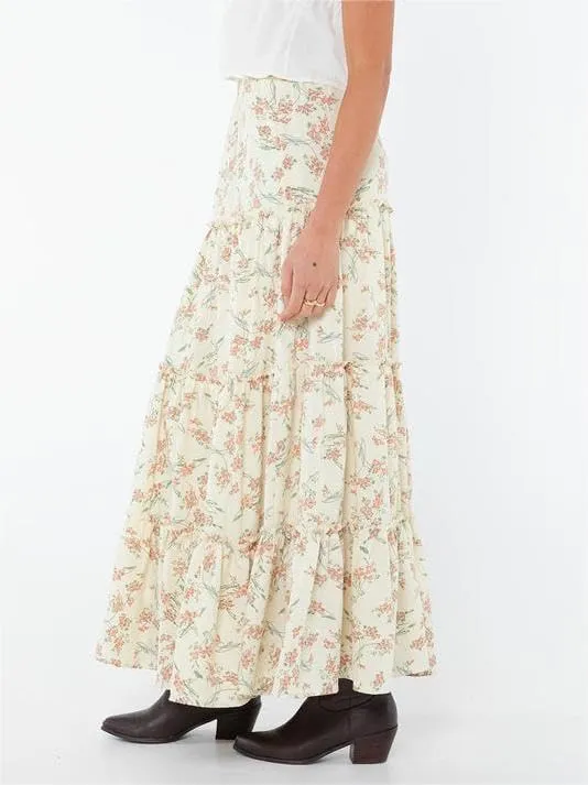 Sastianaen Women Y2k Ruffle Maxi Skirt Vintage Flowy A Line Tiered Long Skirt Boho High Waist Skirt Going Out Beachwear