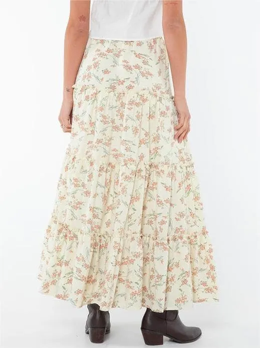 Sastianaen Women Y2k Ruffle Maxi Skirt Vintage Flowy A Line Tiered Long Skirt Boho High Waist Skirt Going Out Beachwear